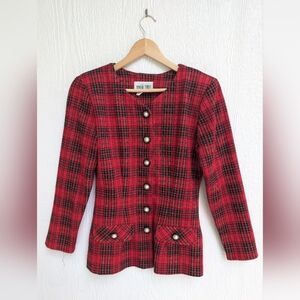 Vintage 90s Byer Too! Red Plaid Blazer Jacket Clueless Preppy Juniors Size 7